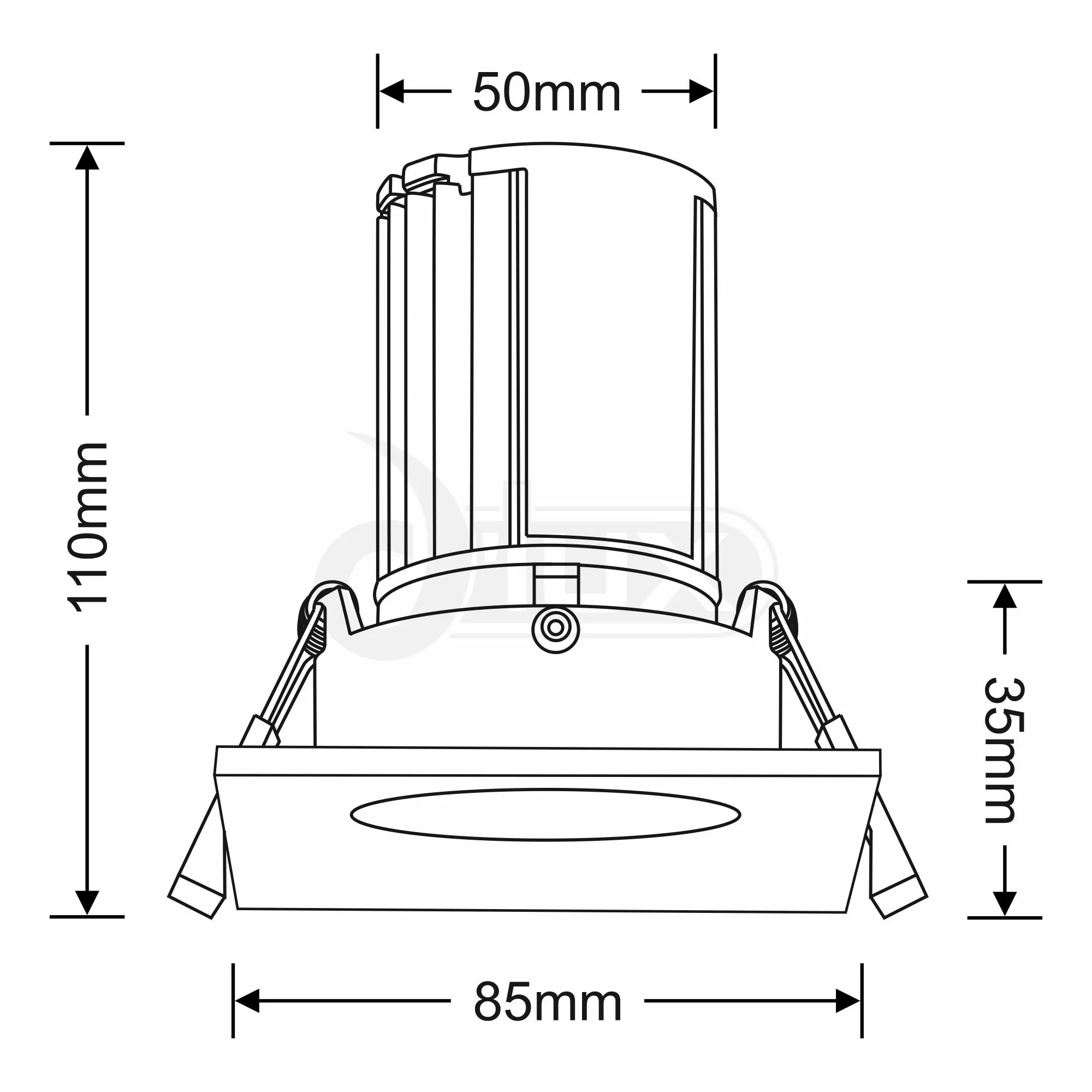 Bruve 10 Tridonic Powered 10W 2700K 710lm 36° CRI>90 LED Engine Matt Black Fixed Square Recessed Downlight, Inner Glass cover, IP65 DM200828  Dlux Bruve SQ 10 IP65